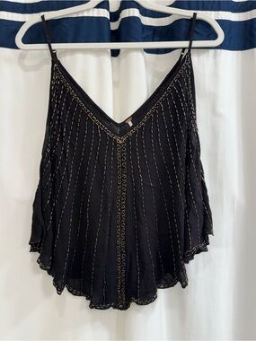 Free People Black Embroidered V-Neck Camisole